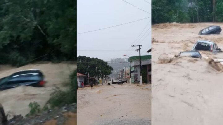 Casas são alagadas e carros arrastados durante temporal em SC