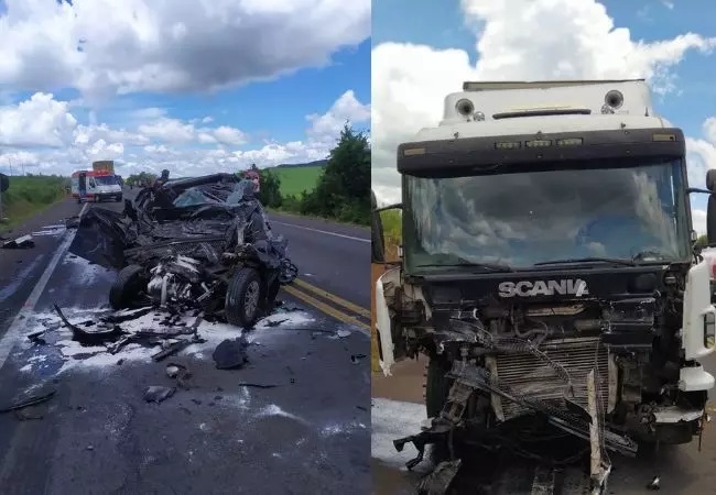Acidente entre carro e caminhão deixa duas pessoas mortas na BR-282 em Ponte Serrada