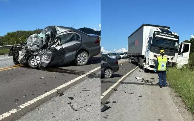 Grave acidente entre caminhão e veículo é registrado na BR-282 na Serra catarinense