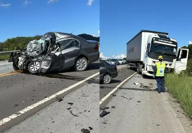 Grave acidente entre caminhão e veículo é registrado na BR-282 na Serra catarinense