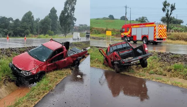 Homem é ejetado de carro após capotar na BR-163 em SC