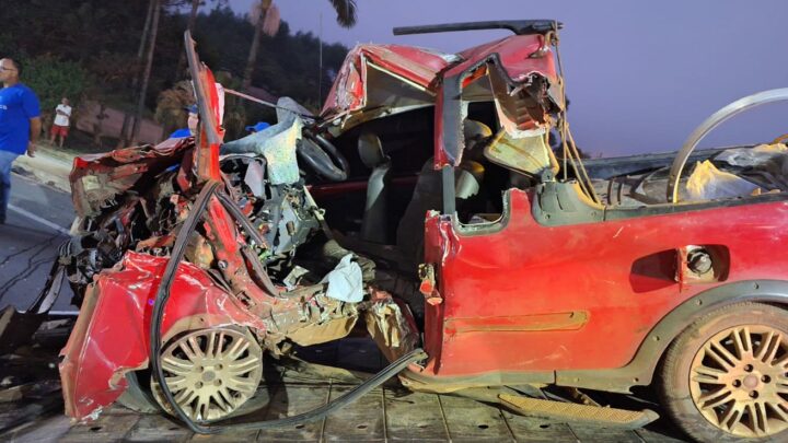 Jovem morre após colidir carro contra carreta na BR-470; veja imagens do grave acidente
