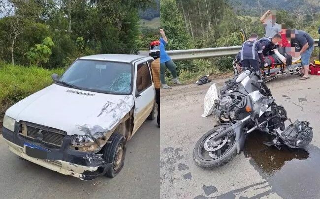 Motociclista e garupa ficam feridos após acidente na SC-350