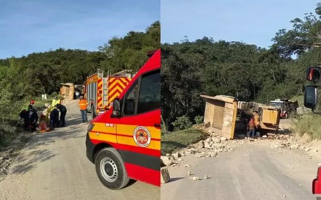 Motorista fica gravemente ferido após caminhão capotar em SC