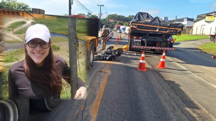 Motociclista morre após caminhão passar por cima dela na SC-108 em Joinville