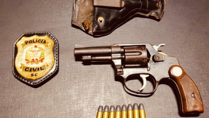 Polícia Civil de Pinhalzinho apreende arma de fogo e munições e prende homem em flagrante