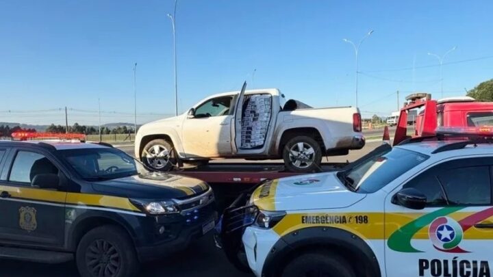 Motorista abandona caminhonete abarrotada com cigarros após perseguição policial
