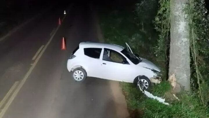 Motorista bate em árvore e fica gravemente ferido na SC-154