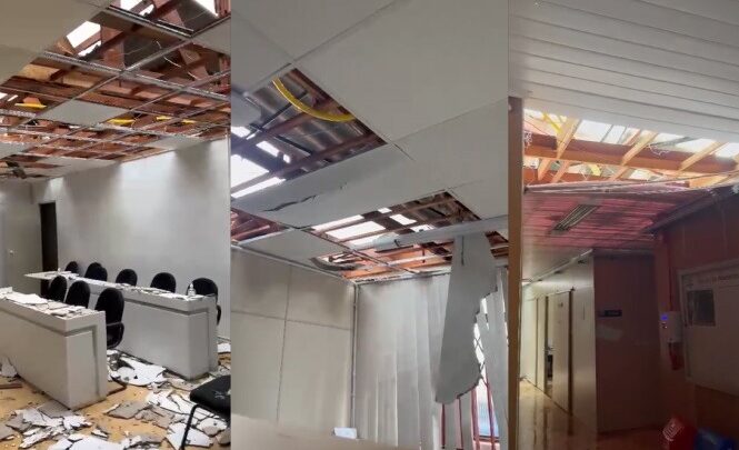Telhado do Fórum de Abelardo Luz é destruído e equipamentos são atingidos pela chuva