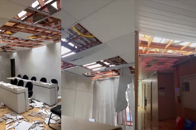 Telhado do Fórum de Abelardo Luz é destruído e equipamentos são atingidos pela chuva Telhado do Fórum de Abelardo Luz é destruído e equipamentos são atingidos pela chuva