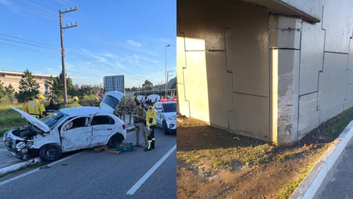 Motorista morre ao perder controle do carro e bater em viaduto em Florianópolis