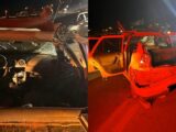 Carro cai em ribanceira e outro fica destruído após acidente na SC-410