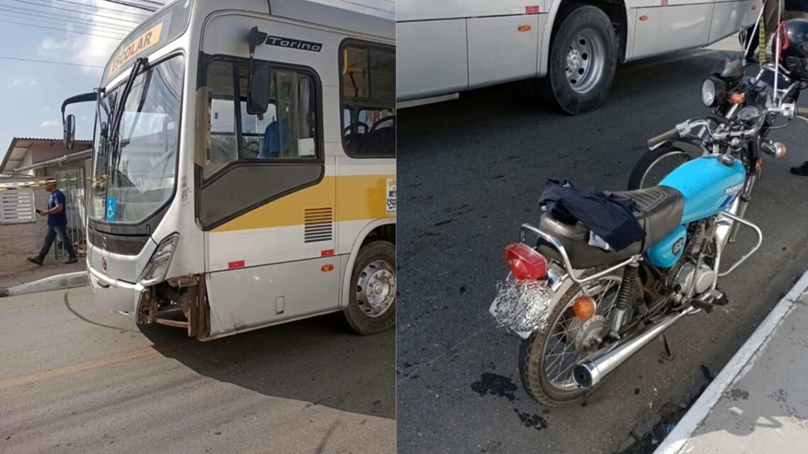 Motociclista morre em colisão frontal com ônibus escolar em SC