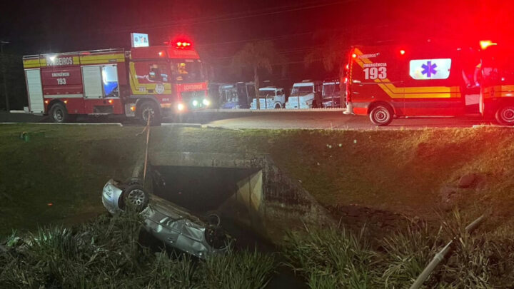 Homem fica gravemente ferido após capotamento em córrego na BR-282