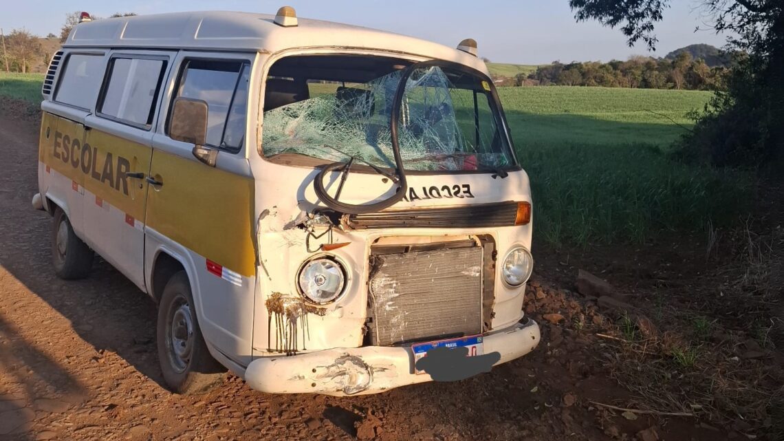 Motociclista fica ferido em colisão frontal com van escolar em Barracão (PR) Motociclista fica ferido em colisão frontal com van escolar em Barracão (PR)