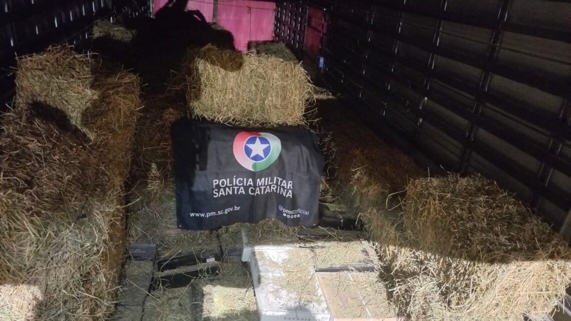 Polícia apreende caixas de vinho escondidas em caminhão que transportava feno no Oeste