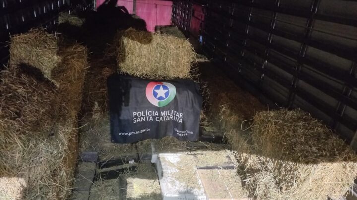 Polícia apreende caixas de vinho escondidas em caminhão que transportava feno no Oeste
