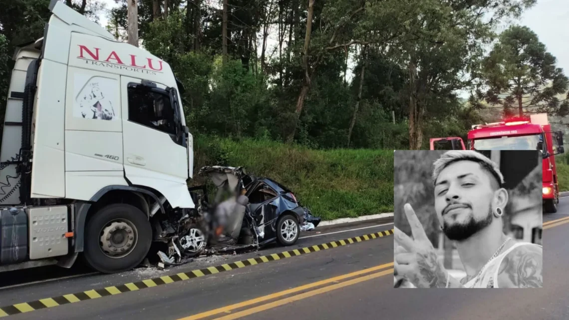 Acidente na SC-355 deixa um morto após carro ser arrastado por caminhão