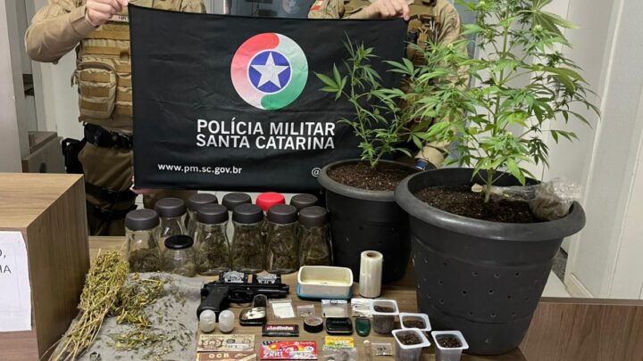 Polícia Militar apreende drogas e simulacro de arma em residência no centro de Pinhalzinho