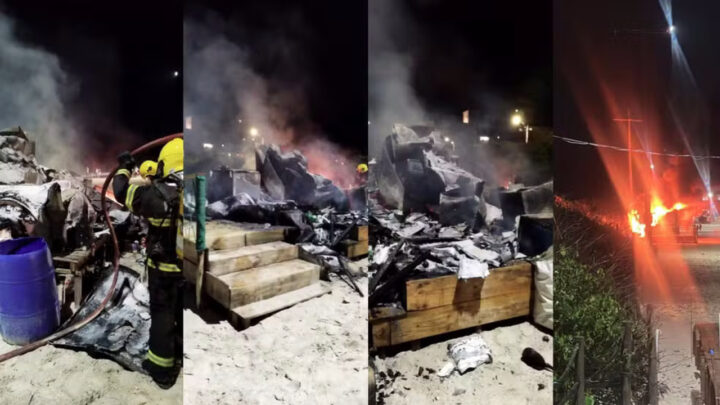 Incêndio destrói quiosque na praia em SC
